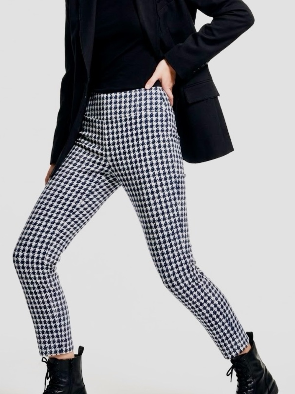 JULES & LEOPOLD Stretchy Navy Blue & White Houndstooth Ankle Ponte Pants — LHP
